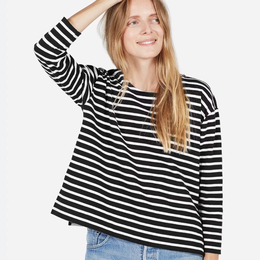 Everlane Black and White Striped Long Sleeve Tee
